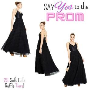 Ruffle Tiers Black Maxi Prom Dress Special Occasion Formal Prom Wedding Guest